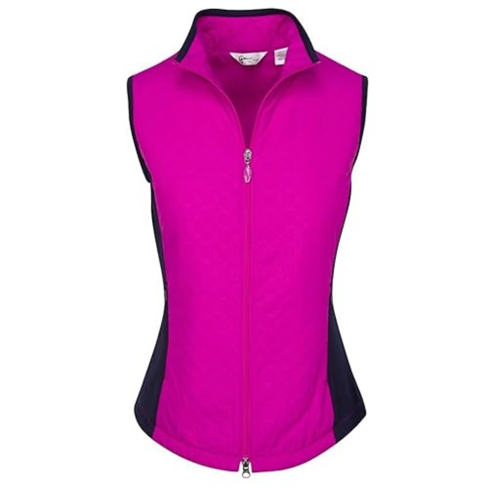 Greg Norman Women's Golf Wind Vest Quilted Pink Blue Lightweight Full Zip Size M
